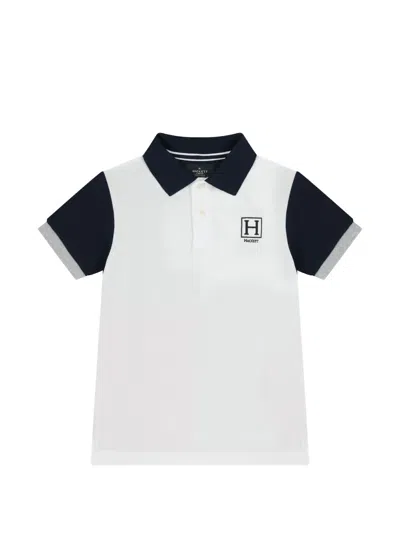 Hackett Kids' Logo-embroidered Colour-block Polo Shirt In White