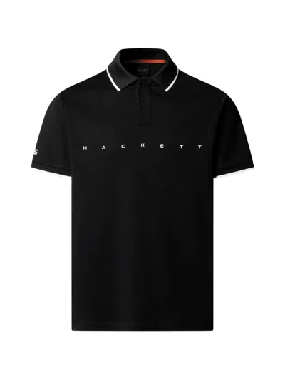 Hackett Logo-print Contrast-trim Polo Shirt In Black