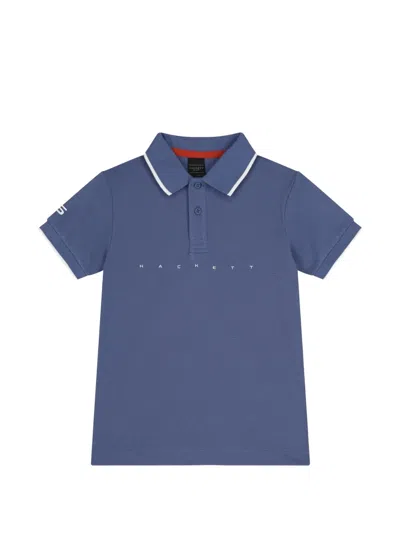 Hackett Kids' Logo-print Piqué Polo Shirt In Blue
