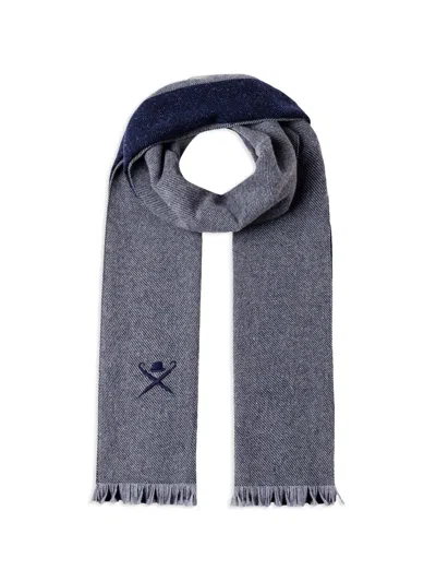 Hackett London Brolly Frisby Fringed Scarf In Blue