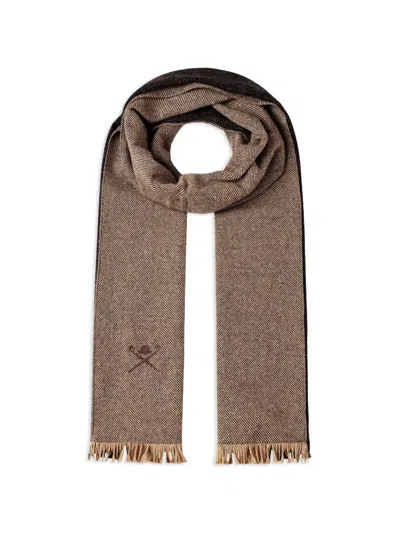 Hackett London Brolly Frisby Fringed Scarf In Brown