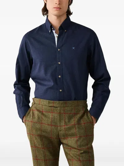 Hackett London Brompton Button-down Flannel Shirt In Blue