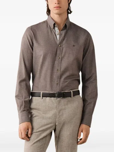 Hackett London Brompton-collar Tailored-fit Shirt In Brown