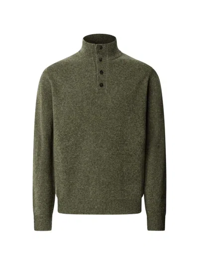 Hackett London Button-placket Mouliné Sweater In Green