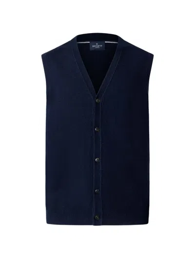 Hackett London Button-up Knitted Vest In Blue