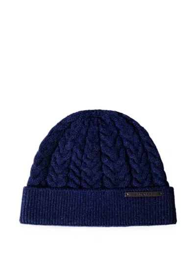 Hackett London Cable-knit Beanie Hat In Blue