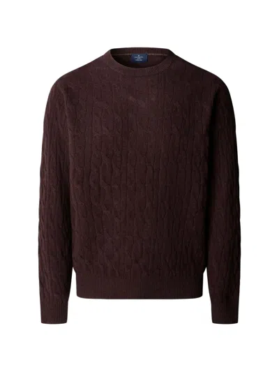 Hackett London Cable-knit Crew-neck Sweater In Brown