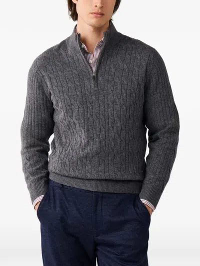 Hackett London Cable-knit Quarter-zip Knit In Gray