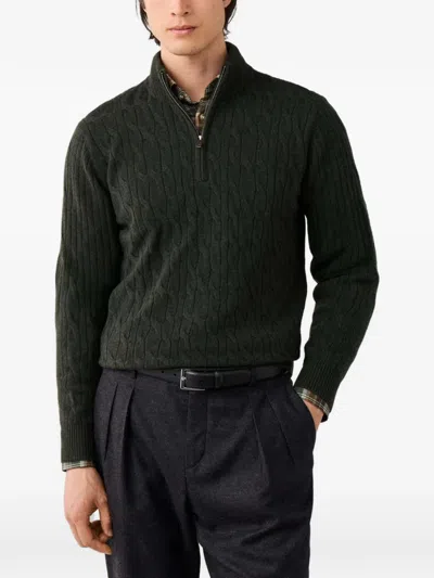 Hackett London Cable-knit Quarter-zip Sweater In Green