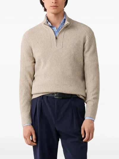 Hackett London Cartridge-rib Quarter-zip Knit In Orange