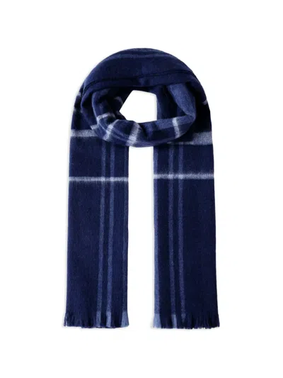 Hackett London Check-pattern Fringed Scarf In Blue