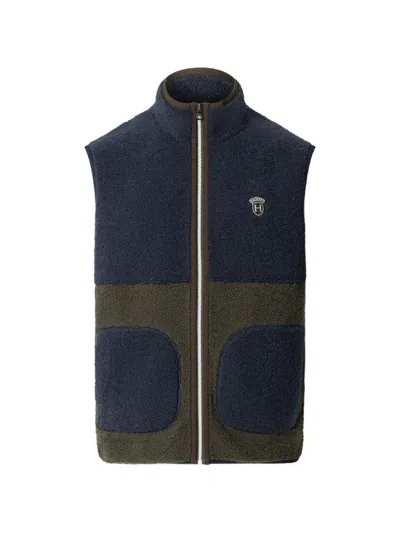 Hackett London Colour-block Fleece-texture Gilet In Green