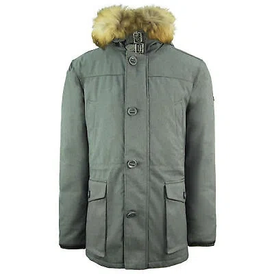 Pre-owned Hackett London Down Filled Arctic Parka Zip Up Men Grey Winter Coat Hm402096 945