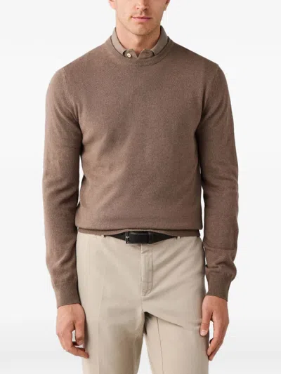 Hackett London Elbow-patch Crew-neck Knit In Brown