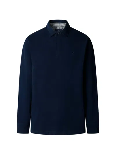 Hackett London Embroidered Long-sleeve Polo Shirt In Blue