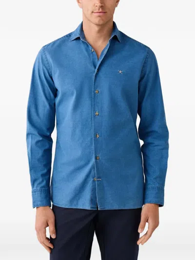 Hackett London Embroidered-logo Tailored-fit Shirt In Blue
