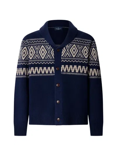 Hackett London Fair Isle Shawl-collar Cardigan In Black