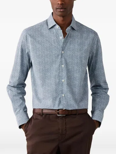 Hackett London Floral-print Poplin Shirt In Blue