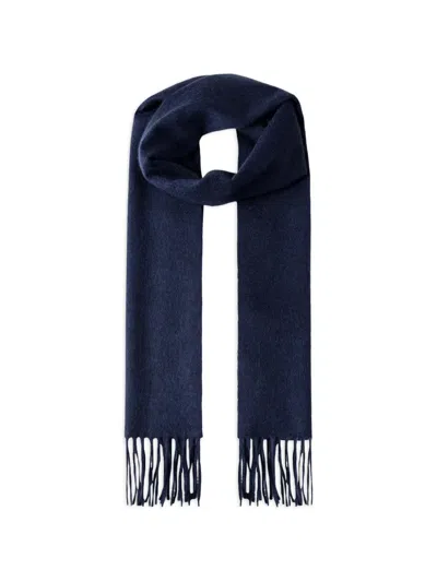 Hackett London Fringed Cashmere Scarf In Blue