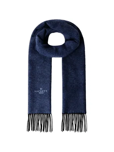 Hackett London Fringed Scarf In Blue