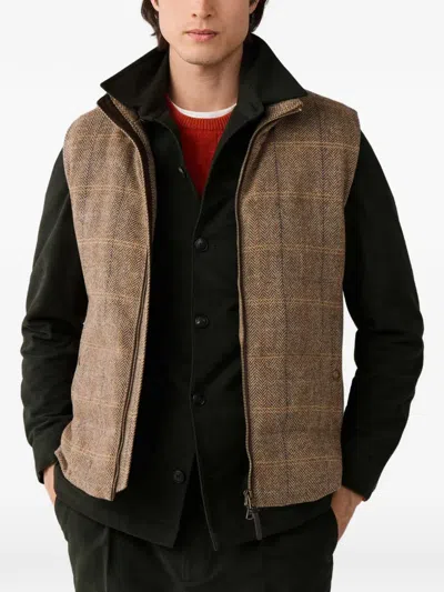 Hackett London Herringbone Check Gilet In Brown
