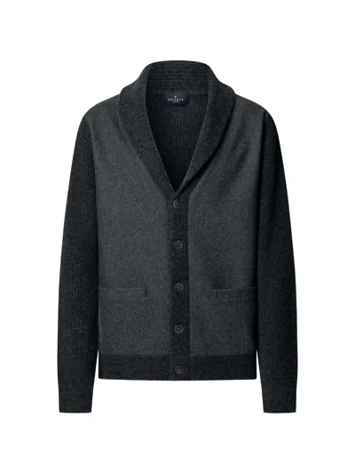 Hackett London Herringbone-pattern Shawl-collar Cardigan In Gray