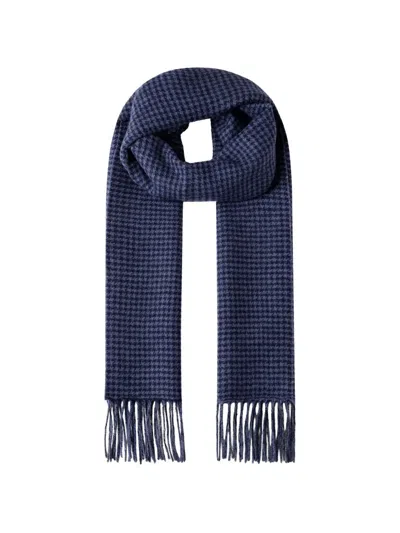 Hackett London Houndstooth-pattern Fringed Scarf In Blue