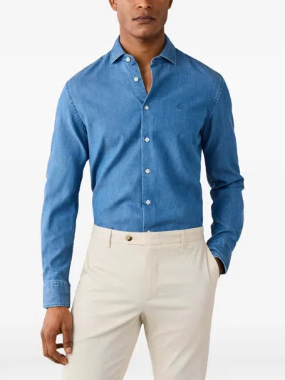 Hackett London Kent Cutaway-collar Denim Shirt In Orange