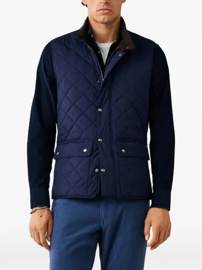 Hackett London Kinloch Diamond-quilted Gilet In Blue