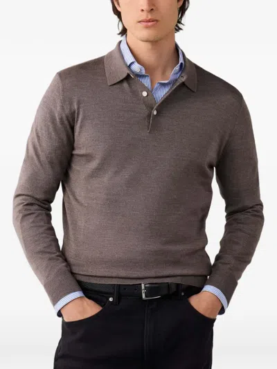 Hackett London Knitted Long-sleeve Polo Shirt In Brown