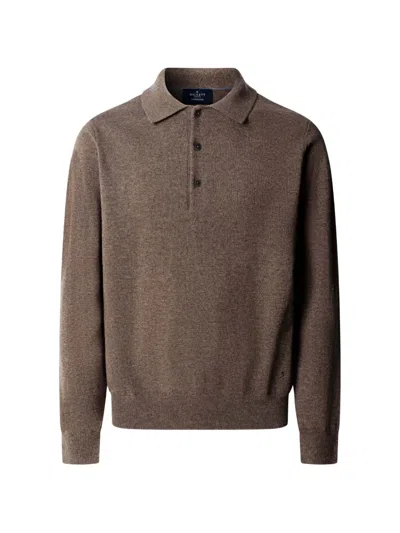 Hackett London Knitted Polo Sweater In Brown