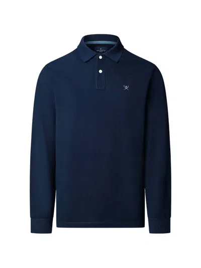 Hackett London Logo-embroidered Long-sleeve Polo Shirt In Blue