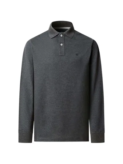 Hackett London Logo-embroidered Long-sleeve Polo Shirt In Gray