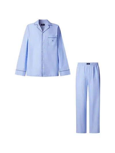 Hackett London 로고 자수 파이프 파자마 세트 In Blue