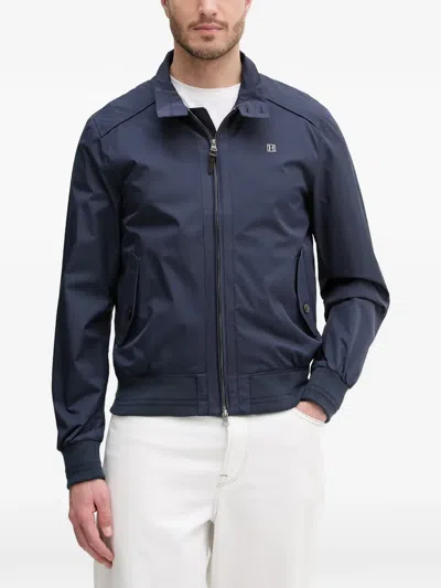 Hackett London Logo-embroidered Zip-up Jacket In Blue