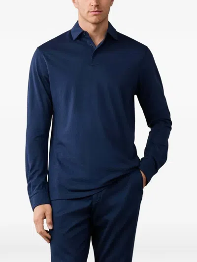 Hackett London Long-sleeve Piqué Polo Shirt In Blue