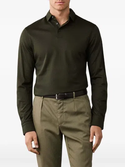 Hackett London Long-sleeve Pique Polo Shirt In Green