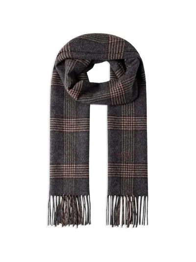 Hackett London Plaid Logo-embroidered Scarf In Gray