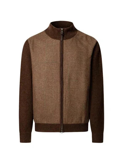 Hackett London Prince Of Wales Check Cardigan In Brown