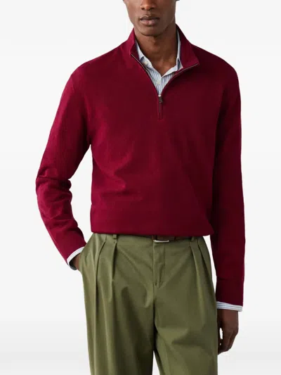 Hackett London Quarter-zip Elbow-patch Knit In Red