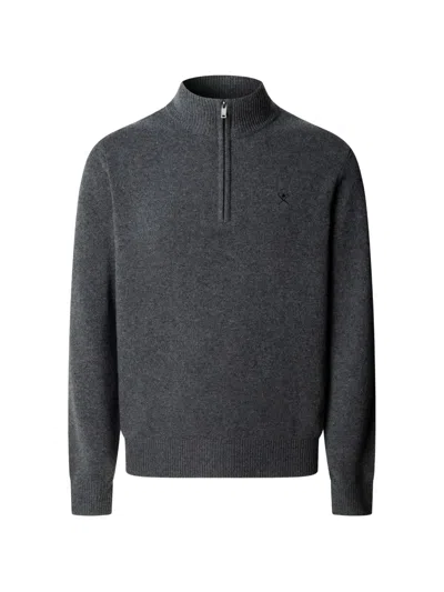 Hackett London Quarter-zip Elbow-patch Sweater In Gray