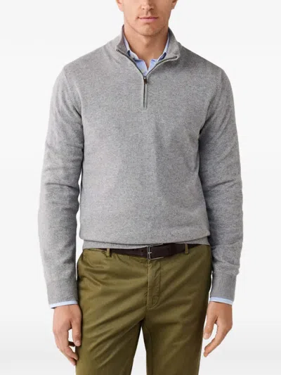 Hackett London Quarter-zip Elbow-patch Sweater In Gray