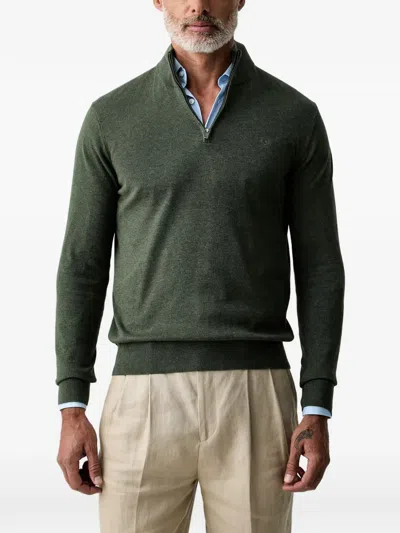 Hackett London Quarter-zip Embroidered-logo Sweater In Green