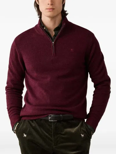 Hackett London Quarter-zip Sweater In Burgundy