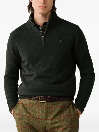 Hackett London Quarter-zip Wool Sweater In Black