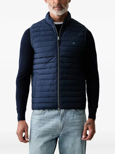 Hackett London Quilted Logo-embroidered Gilet In Blue