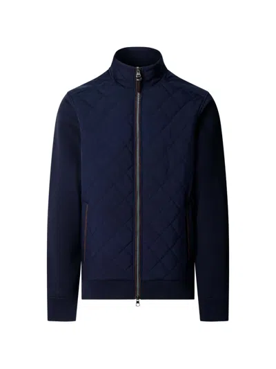 Hackett London Quilted-panel Zip-up Sweatshirt In Blue