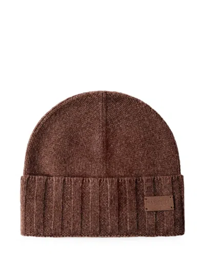 Hackett London Ribbed-knit Beanie Hat In Brown