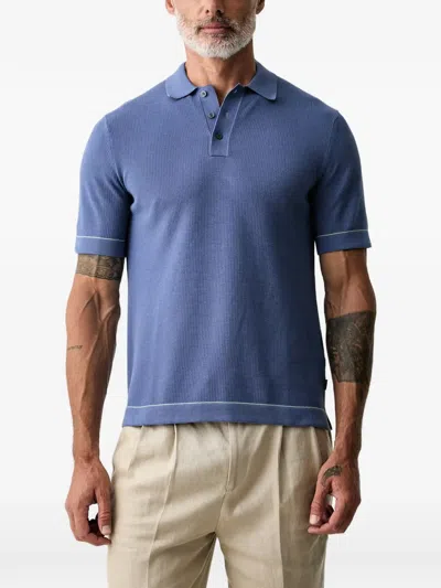 Hackett London Ribbed-knit Short-sleeve Polo Shirt In Blue