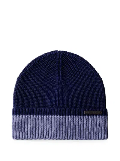 Hackett London Ribbed-knit Wool Beanie Hat In Blue